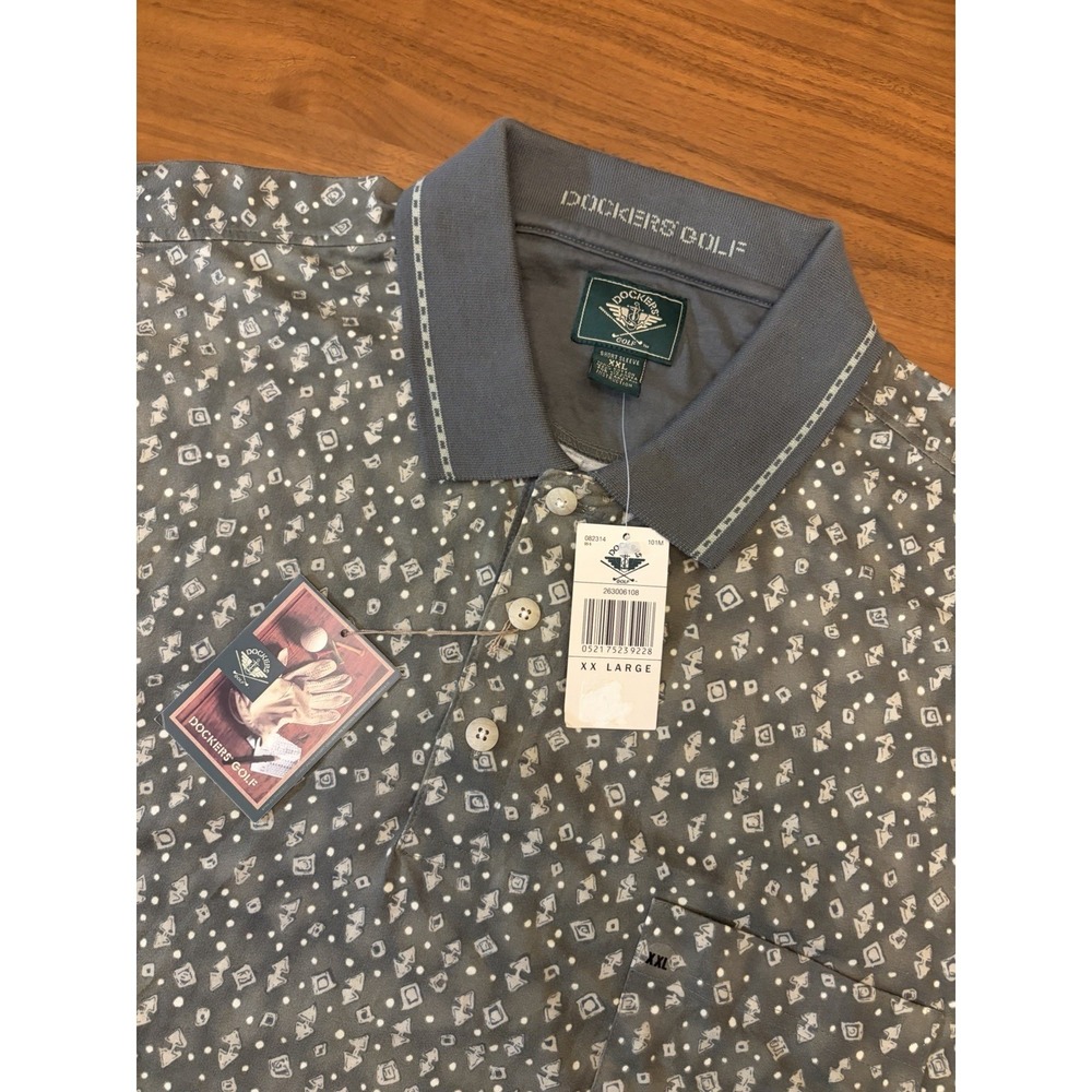 NEW Vintage Dockers Golf Polo Shirt Mens 2XL Green Geometric Print 90s 1996 NWT